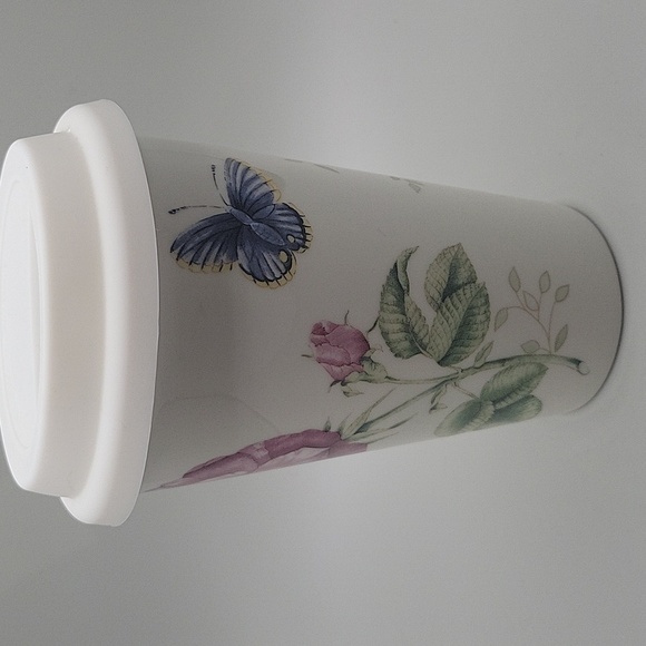 10 oz. LENOX butterfly meadow porcelain glass thermal travel mug silicone lid - Picture 1 of 8